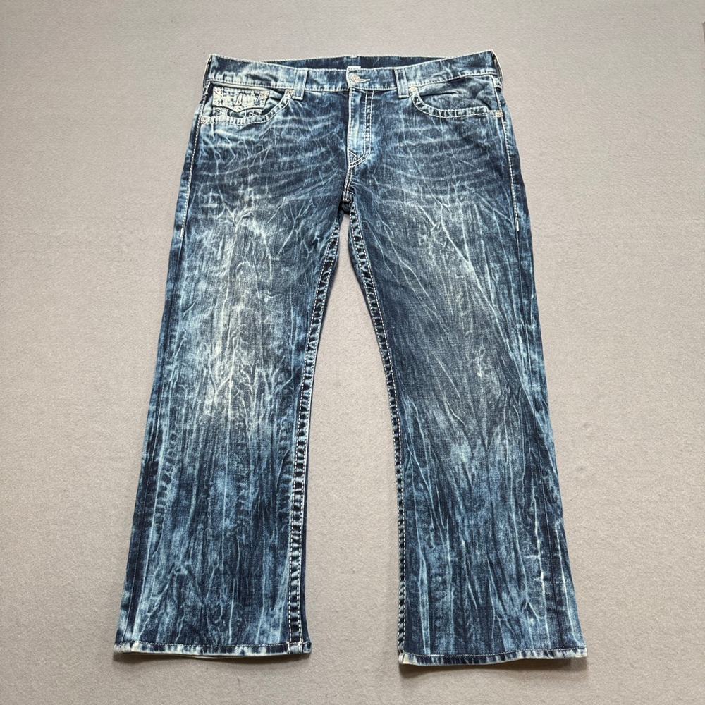 True Religion Jeans Men's 40 Blue Acid Wash Straight Leg Streetwear Y2K Style